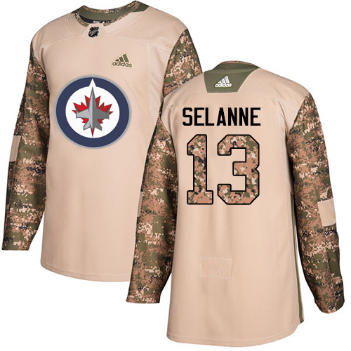 Adidas Jets #13 Teemu Selanne Camo Authentic Veterans Day Stitched NHL Jersey